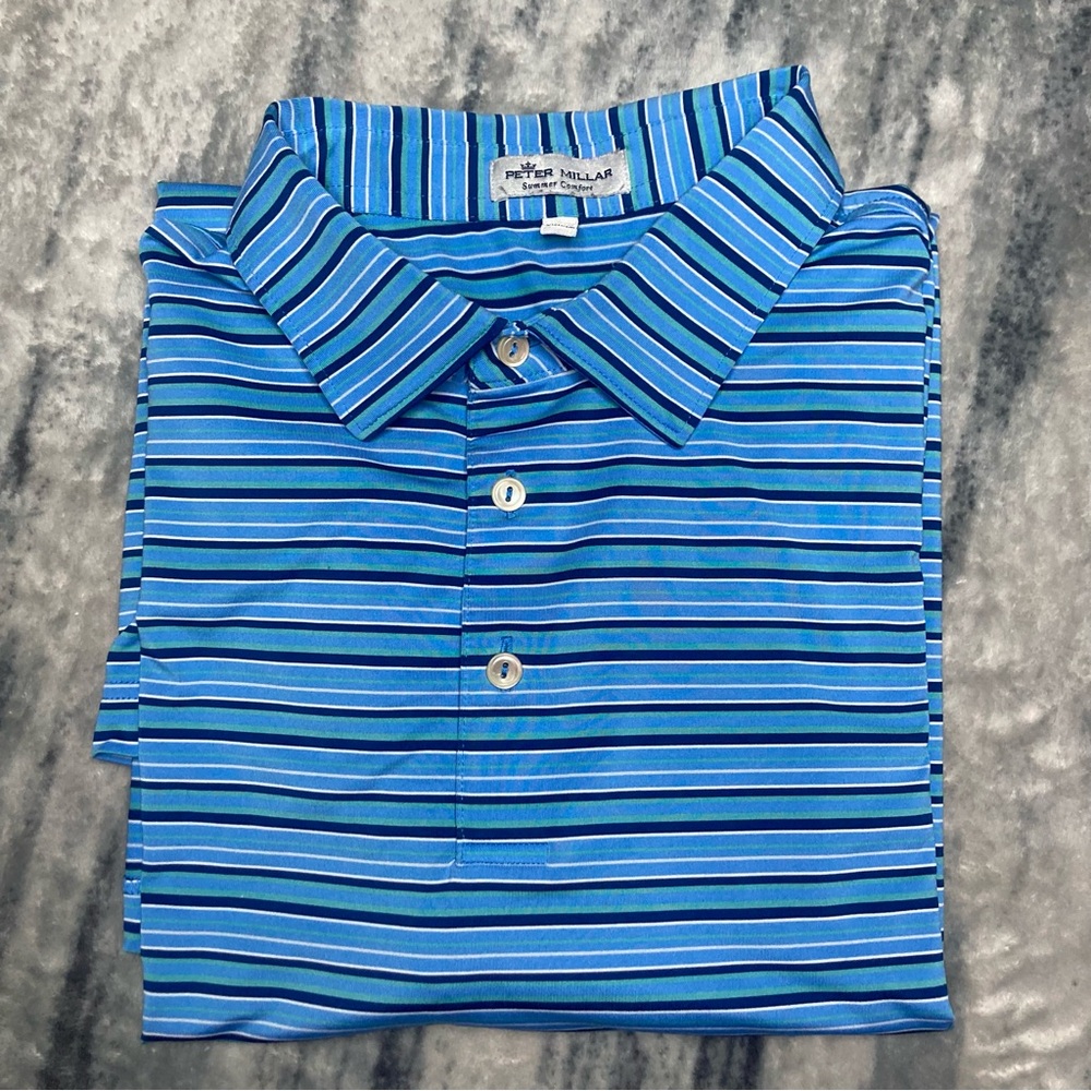 Peter Millar Men's Polo in Blue and Black Stripes